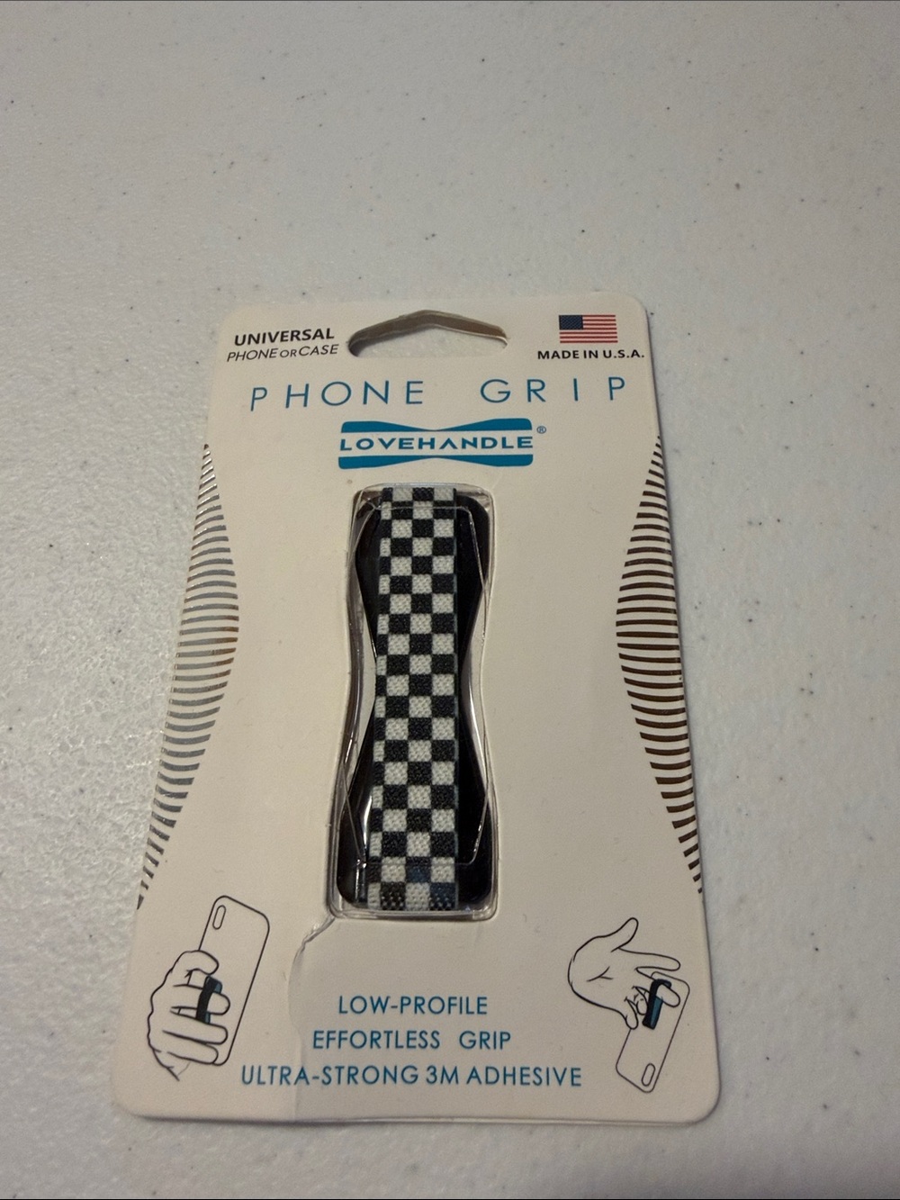 Black & White Check Phone Grip - Low-Profile Adhesive